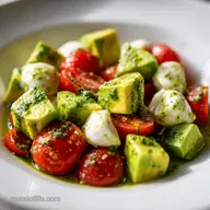Avocado Tomato Mozzarella Salad with Pesto in 10 Minutes