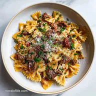 Creamy Parmesan Garlic Beef Bowtie Pasta for 4