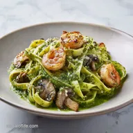 Pesto Shrimp Mushroom Pasta in 25 Minutes