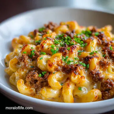 Mac and Cheese with Ground Beef Ready in 30 Min Recipe Card