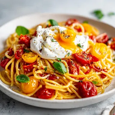 Burst Tomato Burrata Pasta Recipe for 4 Recipe Card