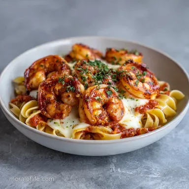 Creamy Mozzarella Shrimp Pasta in 30 Min Recipe Card
