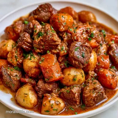Easy Slow Cooker Beef Stew for 8 Servings Recipe Card