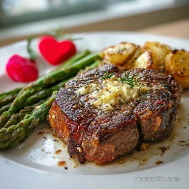 Valentines Food Idea with Garlic Butter Steak Recipe Card