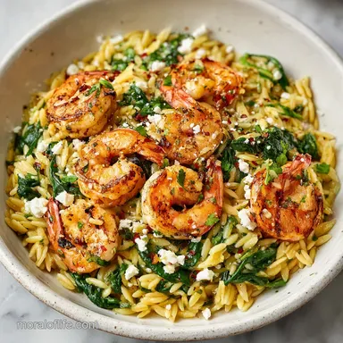 Shrimp Orzo Recipe with Feta for 4 Servings Recipe Card