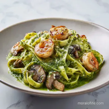 Pesto Shrimp Mushroom Pasta in 25 Minutes