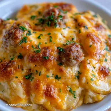 Sausage Potato Casserole for 12 Servings Recipe Card