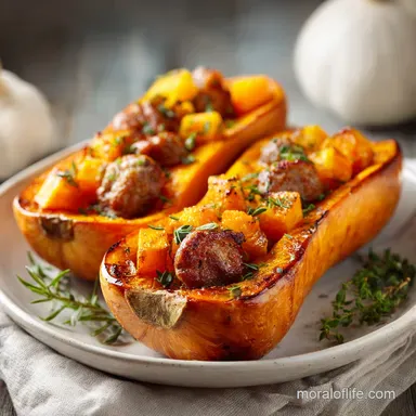 Sausage Stuffed Butternut Squash: Roasted Recipe Card