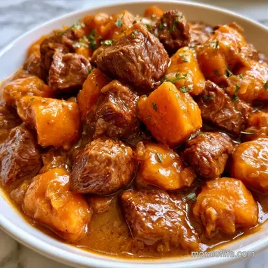 Slow Cooker Sweet Potato Beef Stew Recipe Card