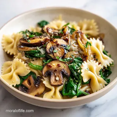 Spinach Mushroom Farfalle in 30 Minutes: Creamy and Savory