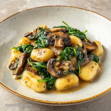 Spinach Mushroom Gnocchi in 25 Minutes: Creamy and Crispy
