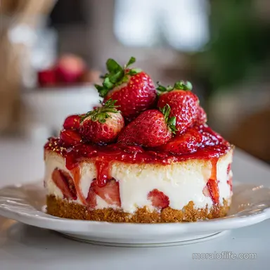 Strawberries Cream Cheesecake Cake with 12 Servings Recipe Card