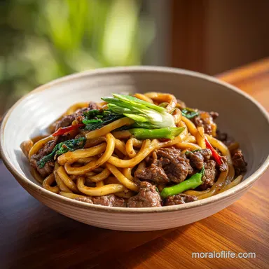 Yaki Udon Recipe with Beef in 20 Minutes Recipe Card