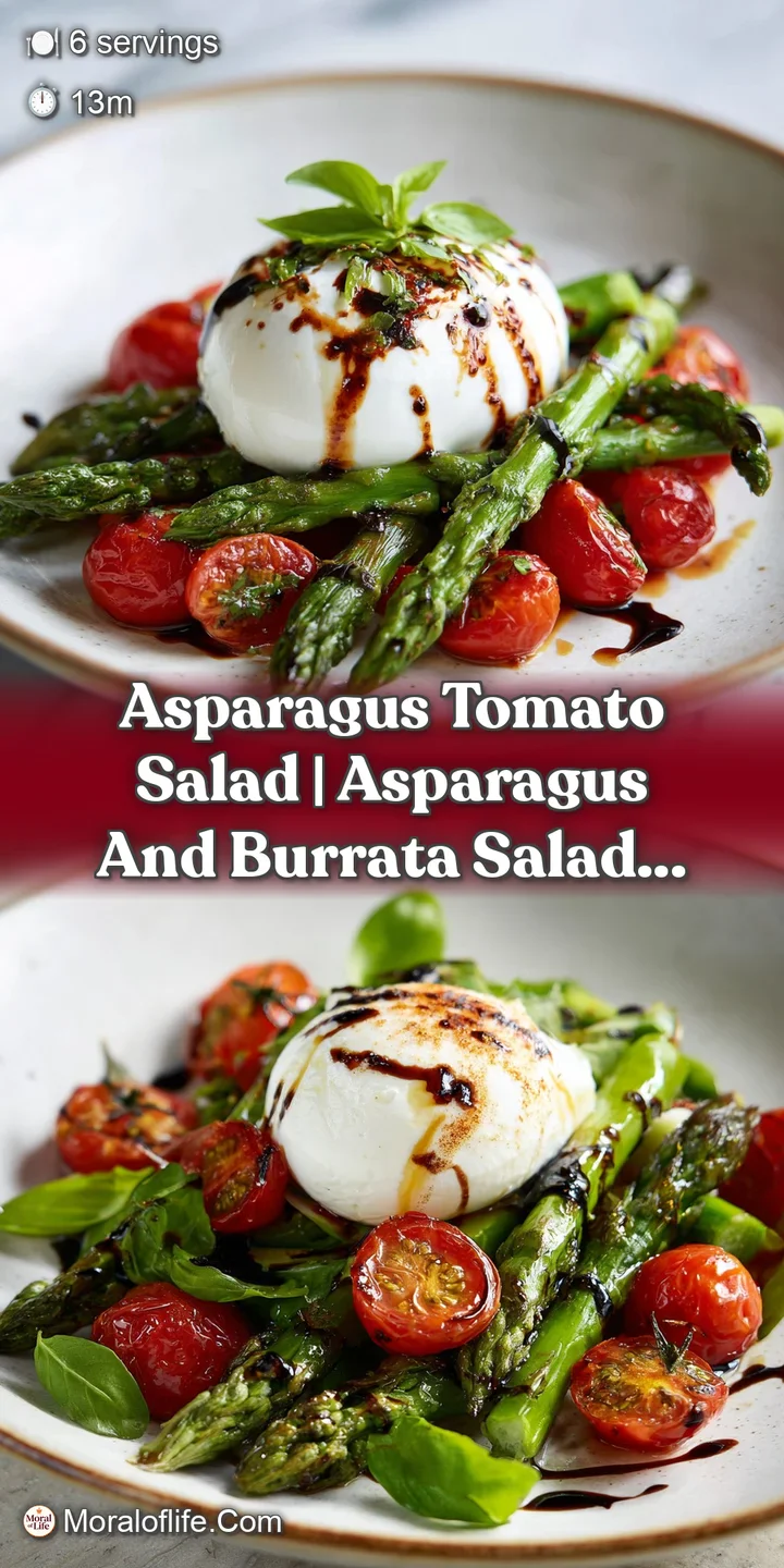 Close-up of glossy olive oil drizzled over creamy burrata cheese, juicy red tomatoes, and crisp, charred asparagus.