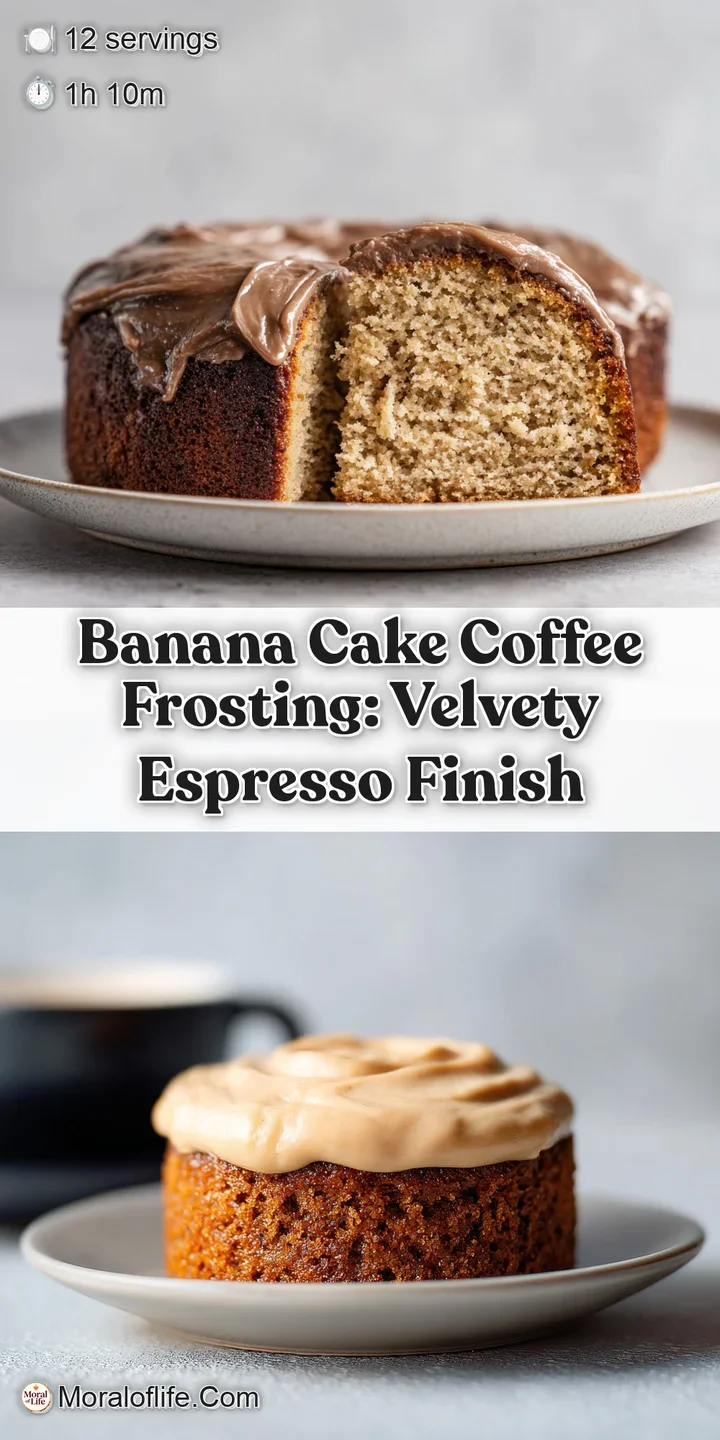 Close-up of coffee frosting swirls on banana cake. A soft, decadent texture, hints of cinnamon, and a luscious coffee aroma.