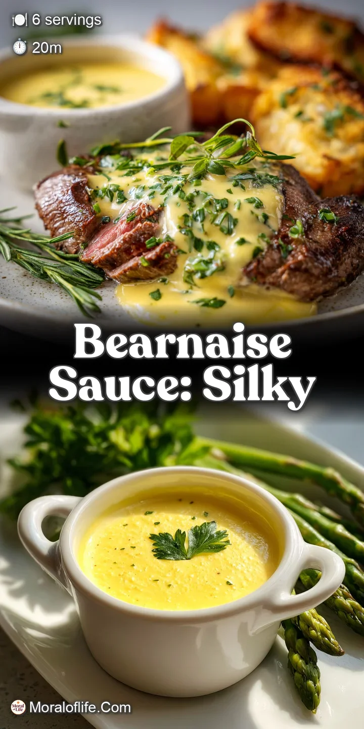 Close-up of rich, emulsified b&eacute;arnaise; visible tarragon and parsley hint at its fresh flavor. Creamy, smooth, and utterly...