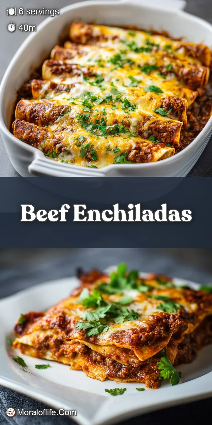 Close-up of a juicy beef enchilada oozing with melted cheese and spicy red salsa, showcasing a rich, textured filling.
