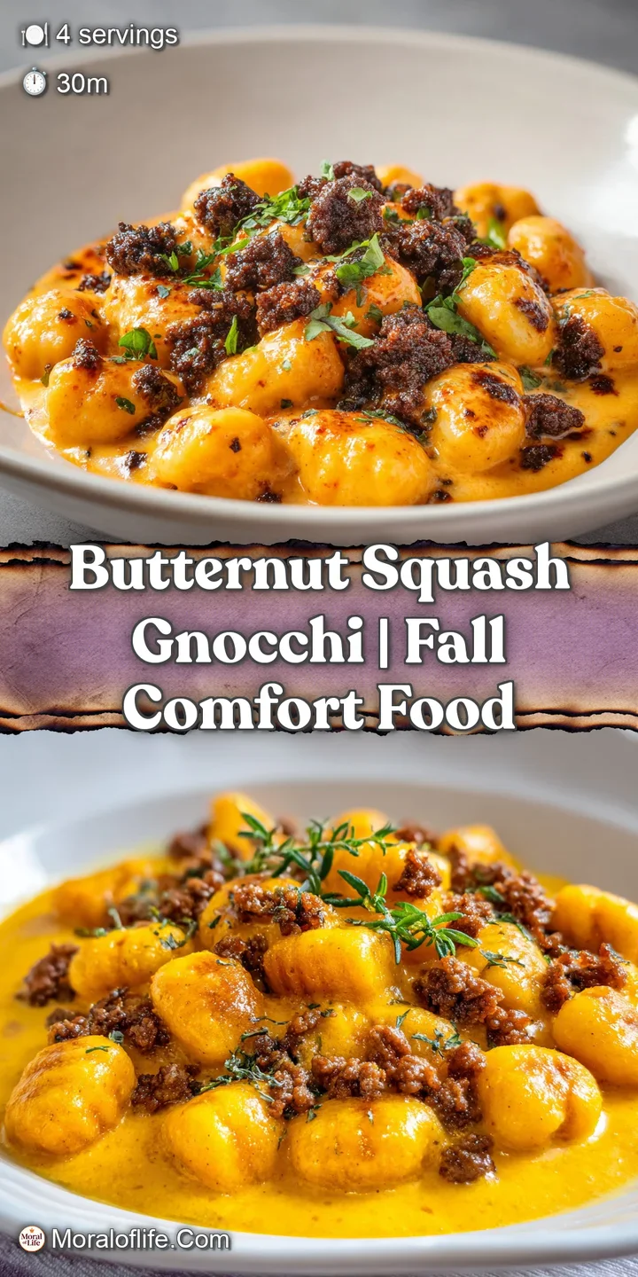 Close-up of pan-seared orange gnocchi with crispy brown edges, glistening sauce, and a sprinkle of white cheese.