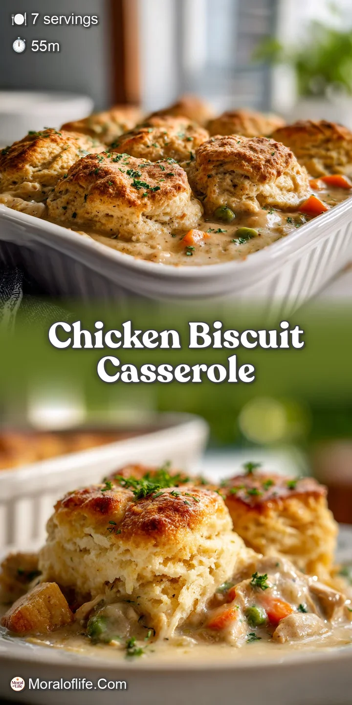 Close-up of a flaky, golden biscuit, revealing a peek of the creamy chicken filling. A tempting invitation to dig in!