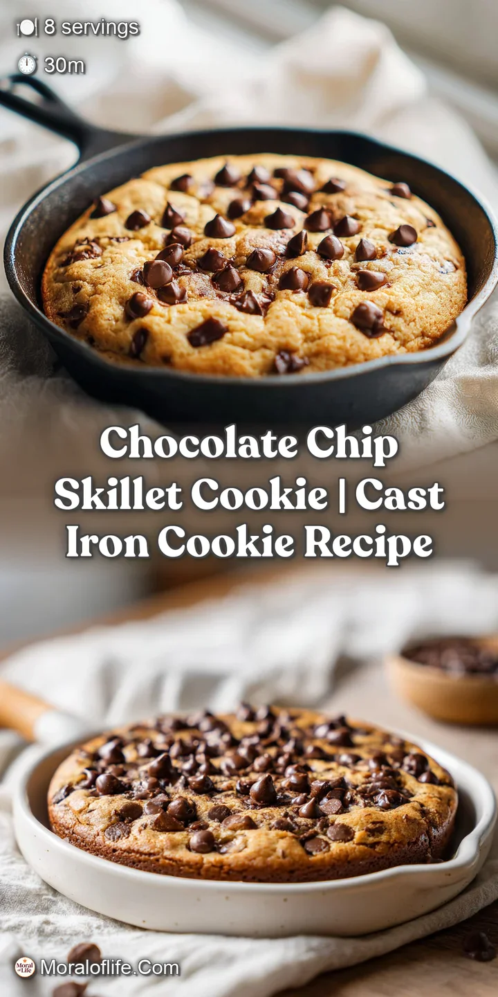 Close-up of a skillet cookie's crisp, browned edge and gooey, molten chocolate center. Hints of golden, buttery dough visi...
