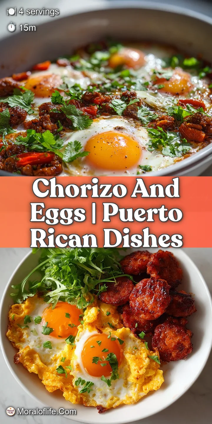 Close-up of juicy, spicy chorizo mixed with soft, creamy eggs. The warm, rich colors and textures are incredibly appetizing.