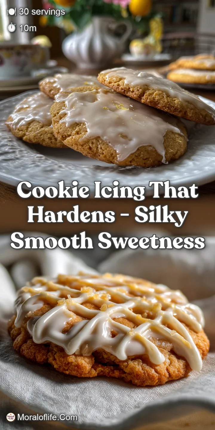 Close-up of a cookie with flawless, hard icing reflecting light. The glaze has a mirror-like shine, revealing a perfectly ...