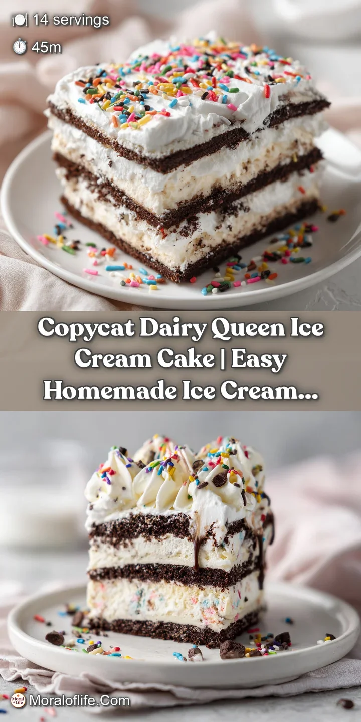 Close-up of creamy vanilla ice cream frosting studded with rainbow sprinkles and a rich chocolate fudge drizzle.