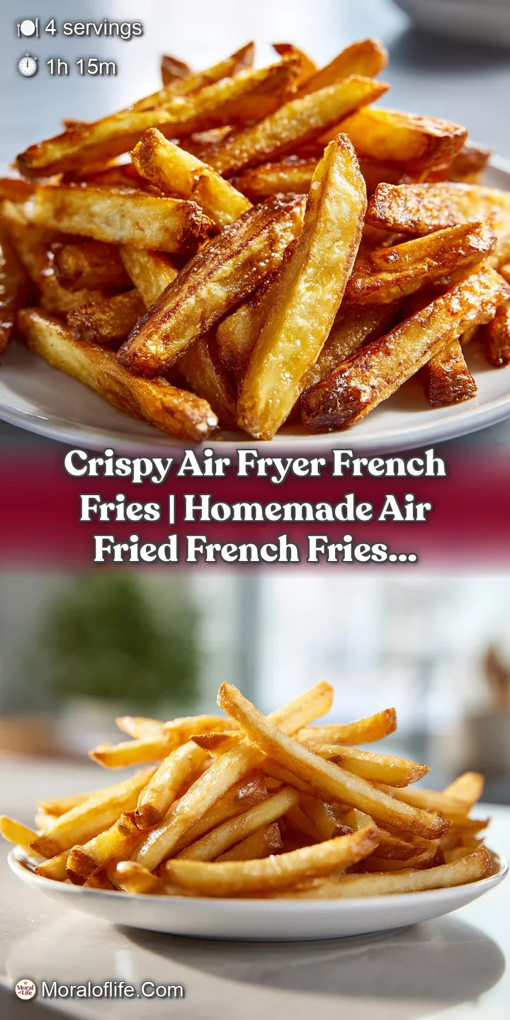 Close-up view of a single, perfectly cooked air fryer french fry with a satisfyingly crispy texture and fluffy inside.