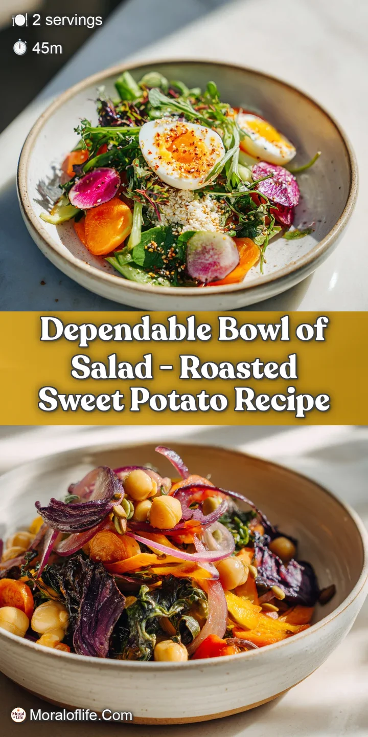 Close-up of a tempting salad showcasing textures: browned roasted vegetables, glistening tahini, and vibrant green leaves.