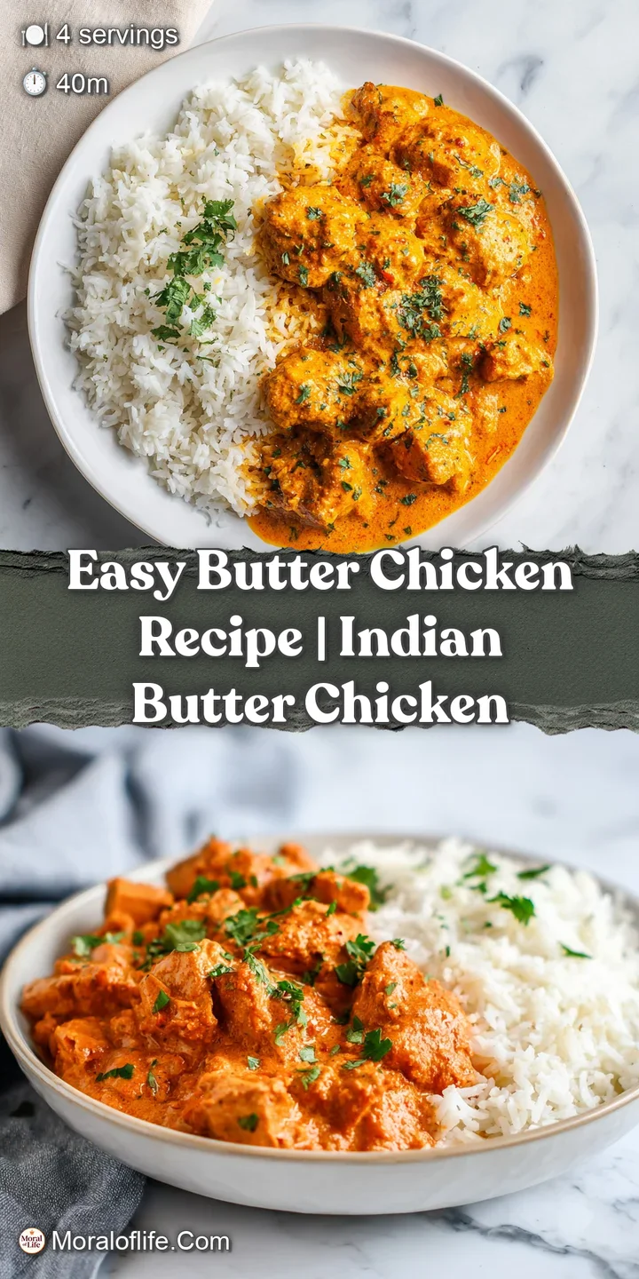 Close-up: glistening butter chicken, rich creamy sauce, and tender chicken pieces. Hints of warm spices with vibrant color.