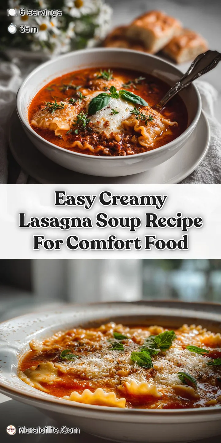 Close-up of creamy lasagna soup: bubbling mozzarella, savory sausage, al dente noodles, a comforting and hearty spoonful.