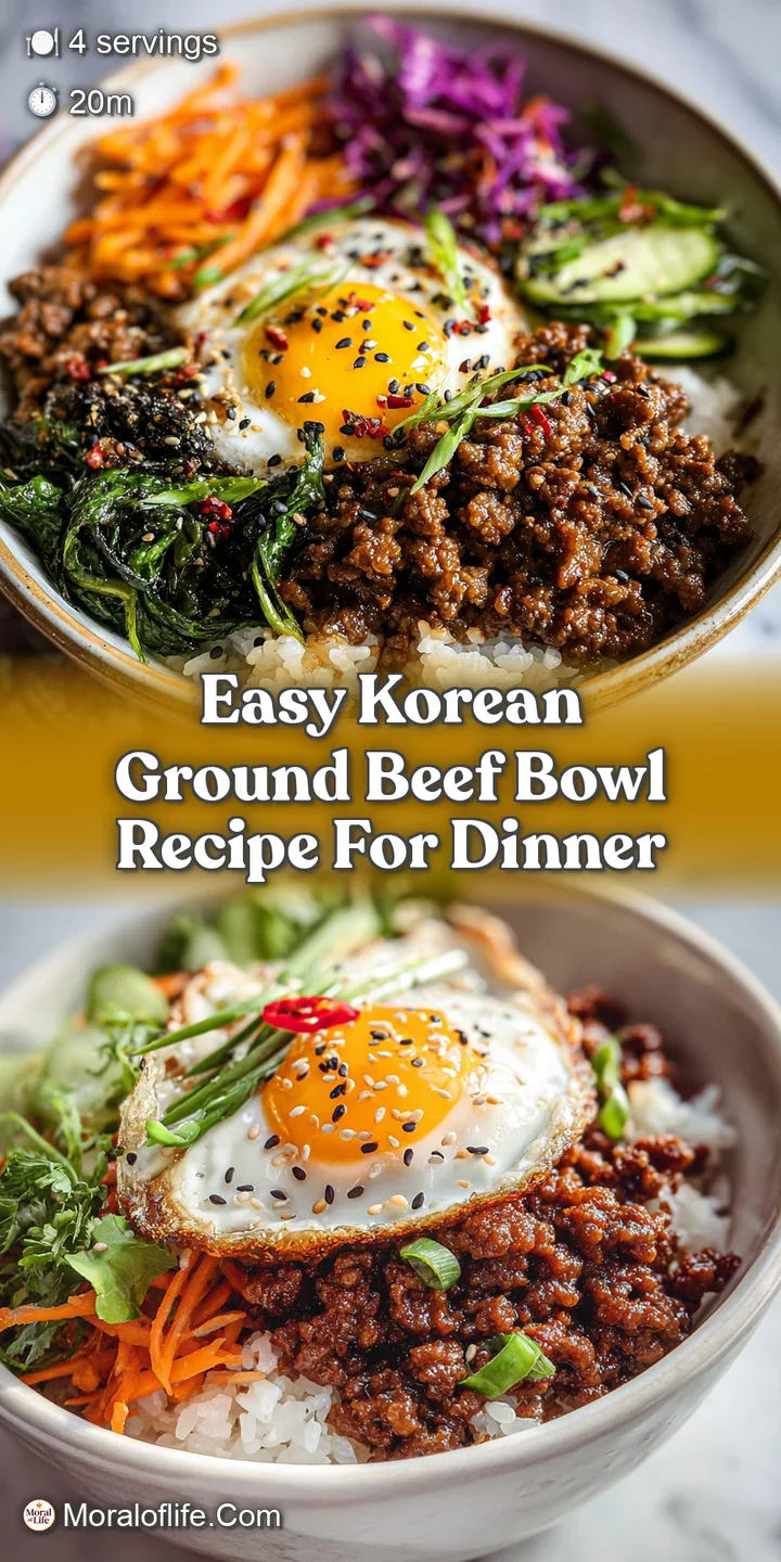 Close-up showcases the savory, glistening Korean ground beef atop fluffy rice with bright pops of colorful, fresh vegetabl...
