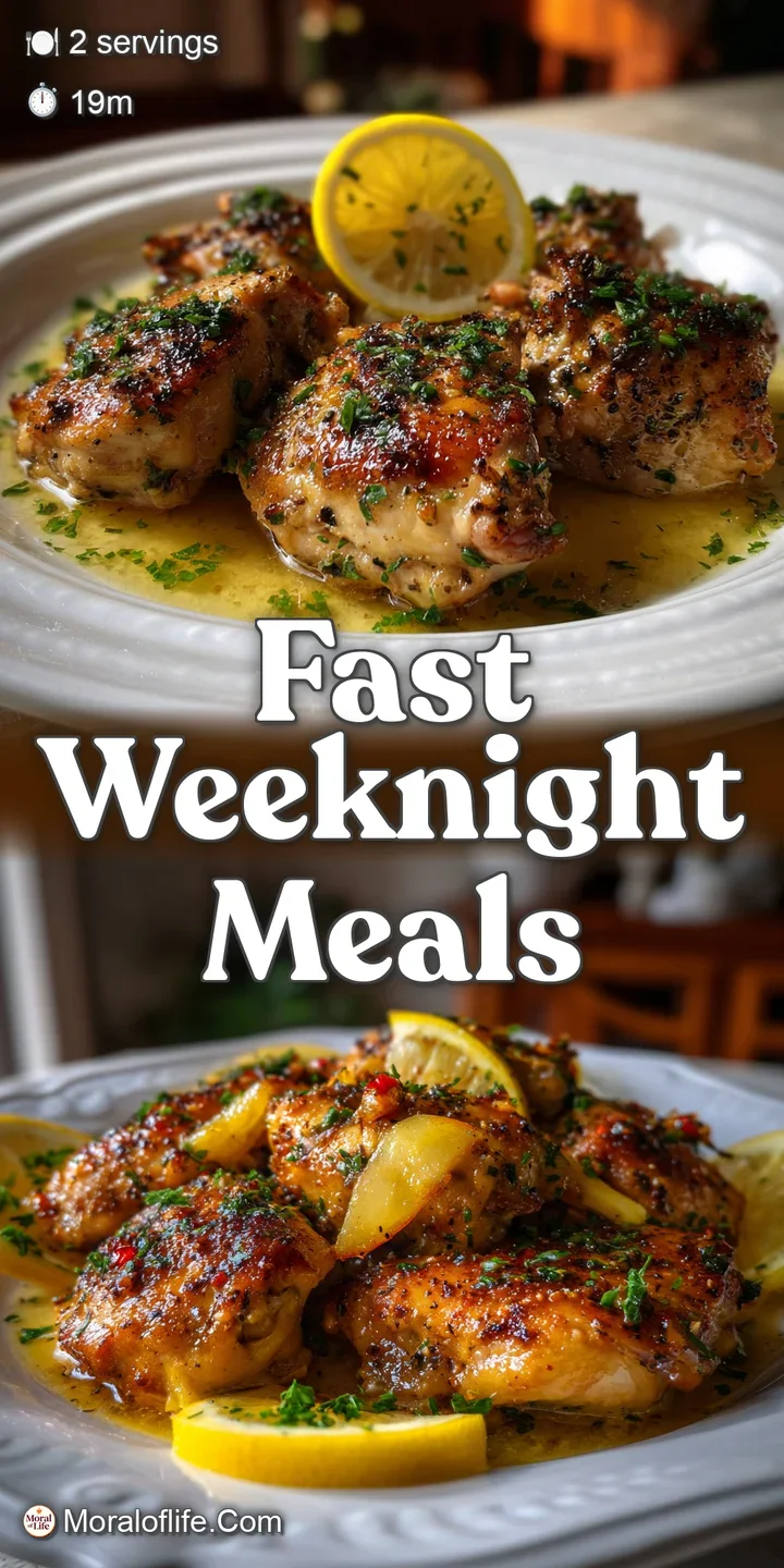 Close-up view of perfectly cooked chicken, showcasing its juicy interior, alongside fragrant garlic cloves and bright lemo...