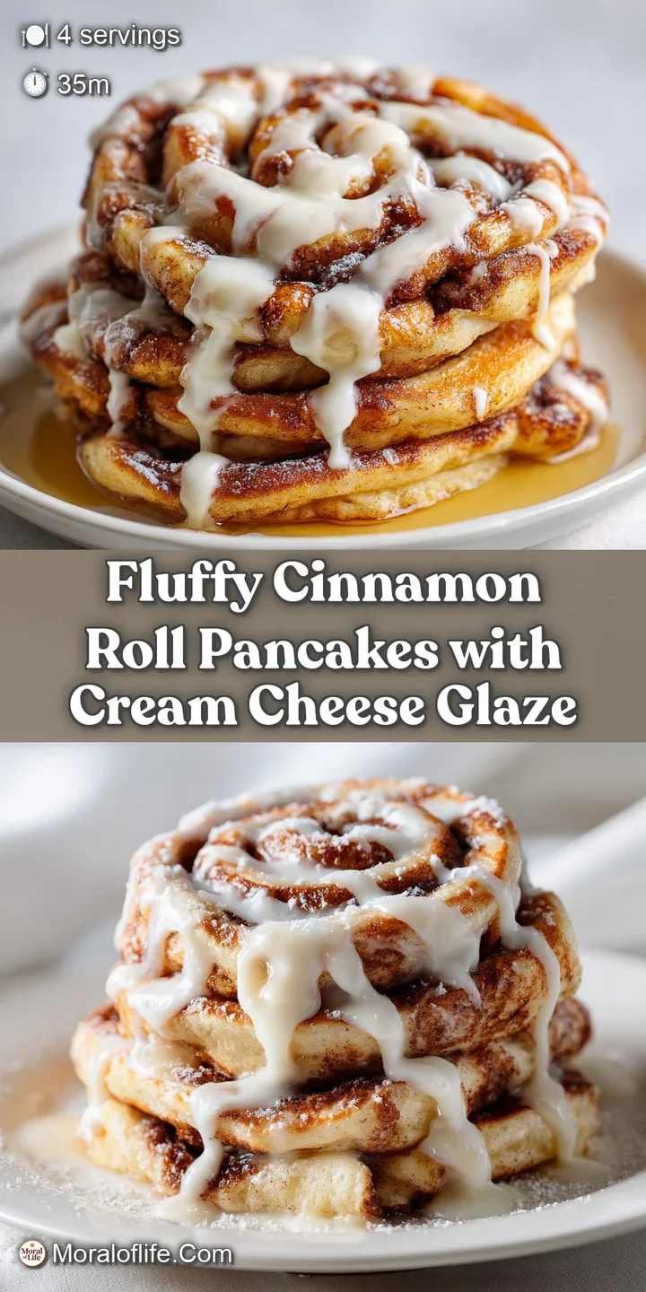 Close-up of a cinnamon roll pancake, revealing its soft, swirled layers, sweet glaze, and warm, comforting color and texture.