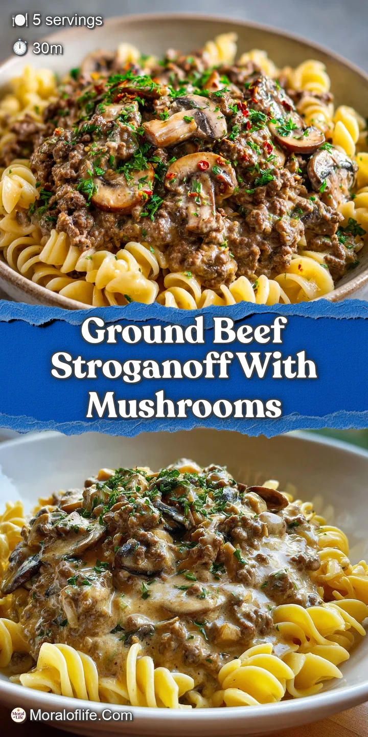 Close-up of beef stroganoff: swirls of creamy sauce, browned beef pieces, hints of paprika, comforting and ready to eat.