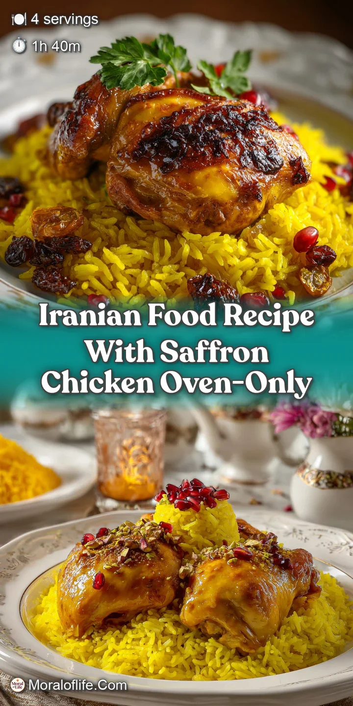 Close-up reveals juicy saffron chicken with a subtle sheen, nestled in fragrant rice flecked with golden saffron threads.