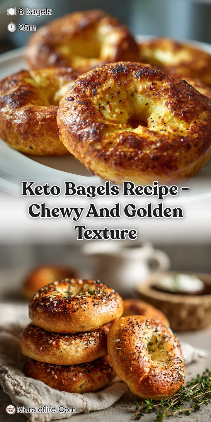 Close-up shot of a golden-brown keto bagel, revealing a soft, chewy interior with a delicate crumb structure. Slightly cri...