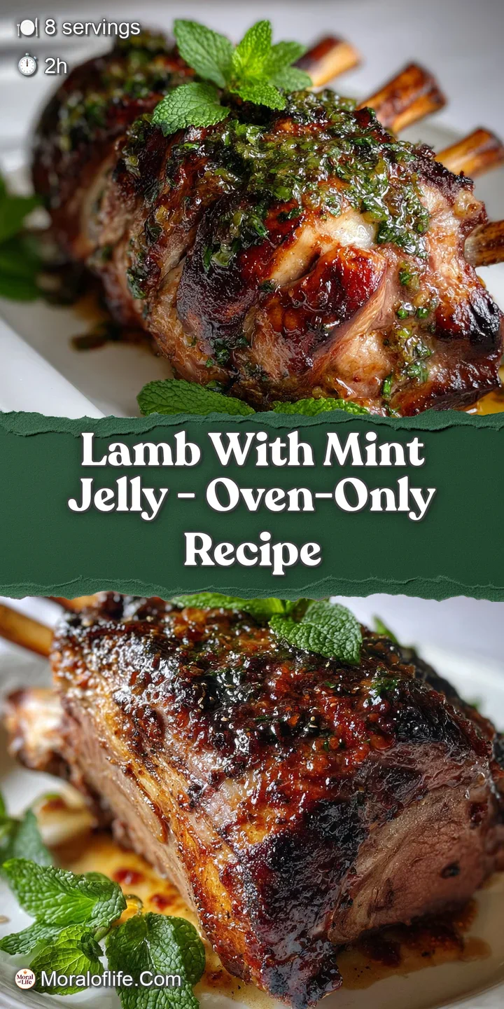 Close-up reveals the juicy, slightly crisped surface of lamb, offset by a dollop of cool, shimmering mint jelly.