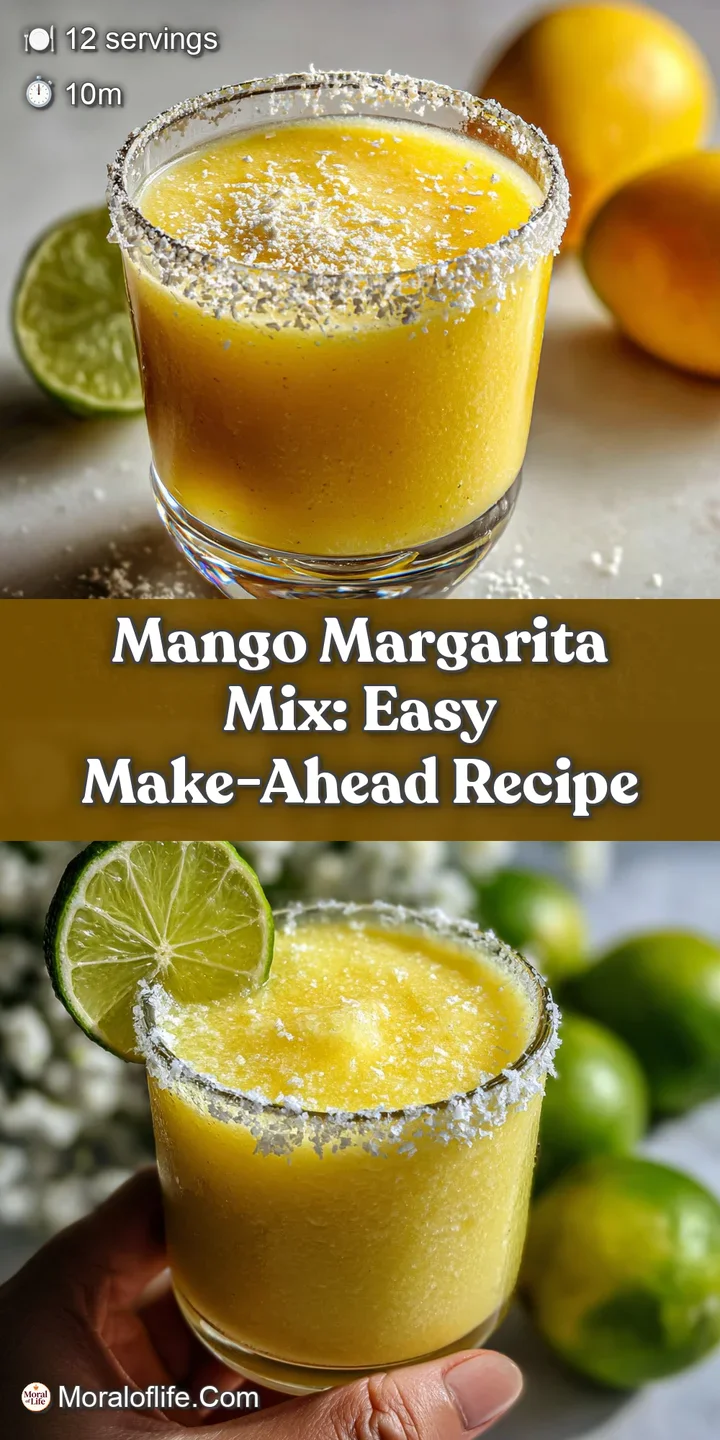 Close-up of icy, golden mango margarita. Visible pulp hints at fresh fruit. A sugared rim adds a textural, sweet detail.