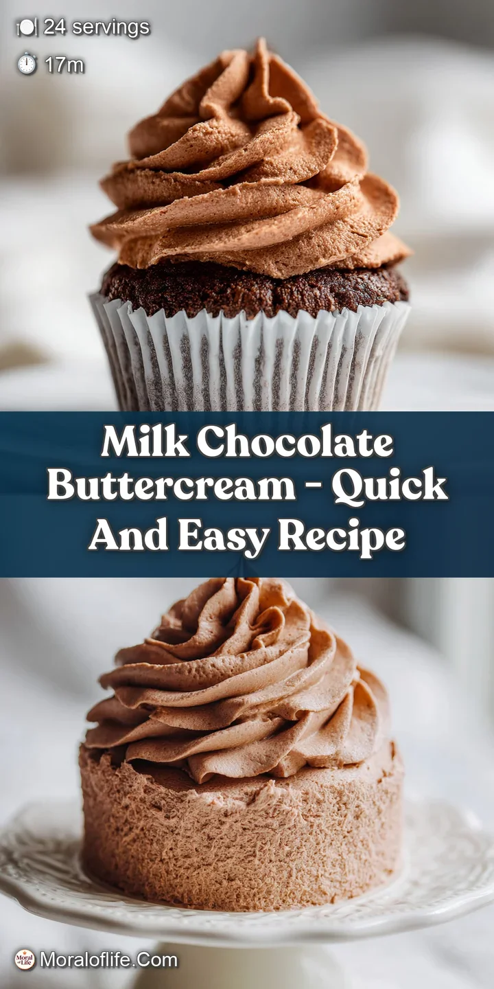 Close-up: Velvety smooth milk chocolate buttercream frosting. Light reflects off the airy, whipped texture, hinting at its...