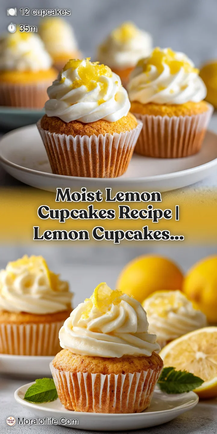 Close-up of a moist, fluffy cupcake revealing a glistening lemon curd center.