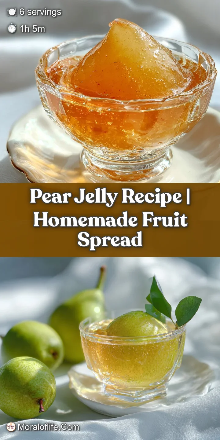 Close-up of shimmering pear jelly, its delicate sweetness apparent in its clear, amber hue. A perfect, luscious fruit spread.