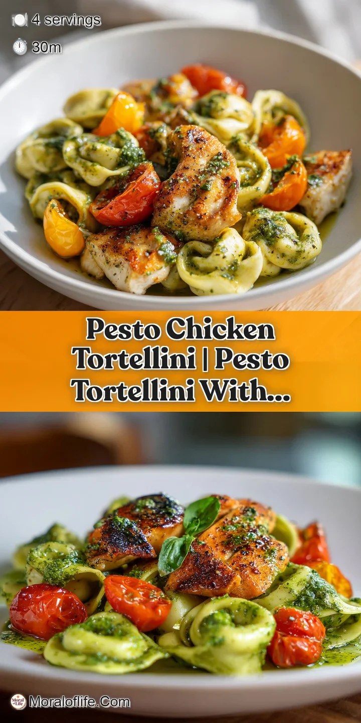 Close-up of tender pasta in a creamy, vivid green sauce with juicy chicken bits and a dusting of white cheese.