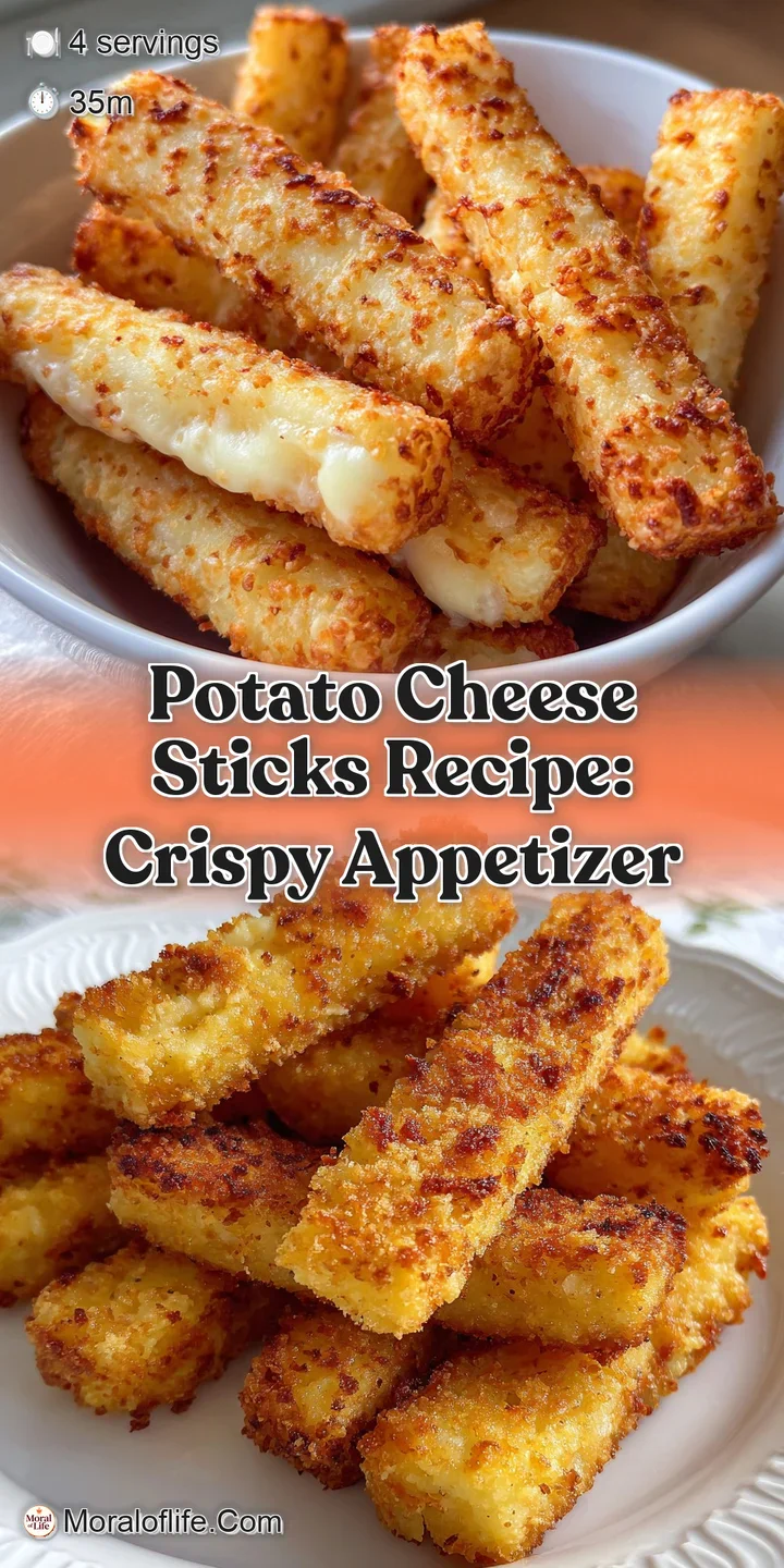 Close-up of a crispy potato cheese stick, oozing melted cheese. The golden-brown exterior offers a tempting glimpse of its...