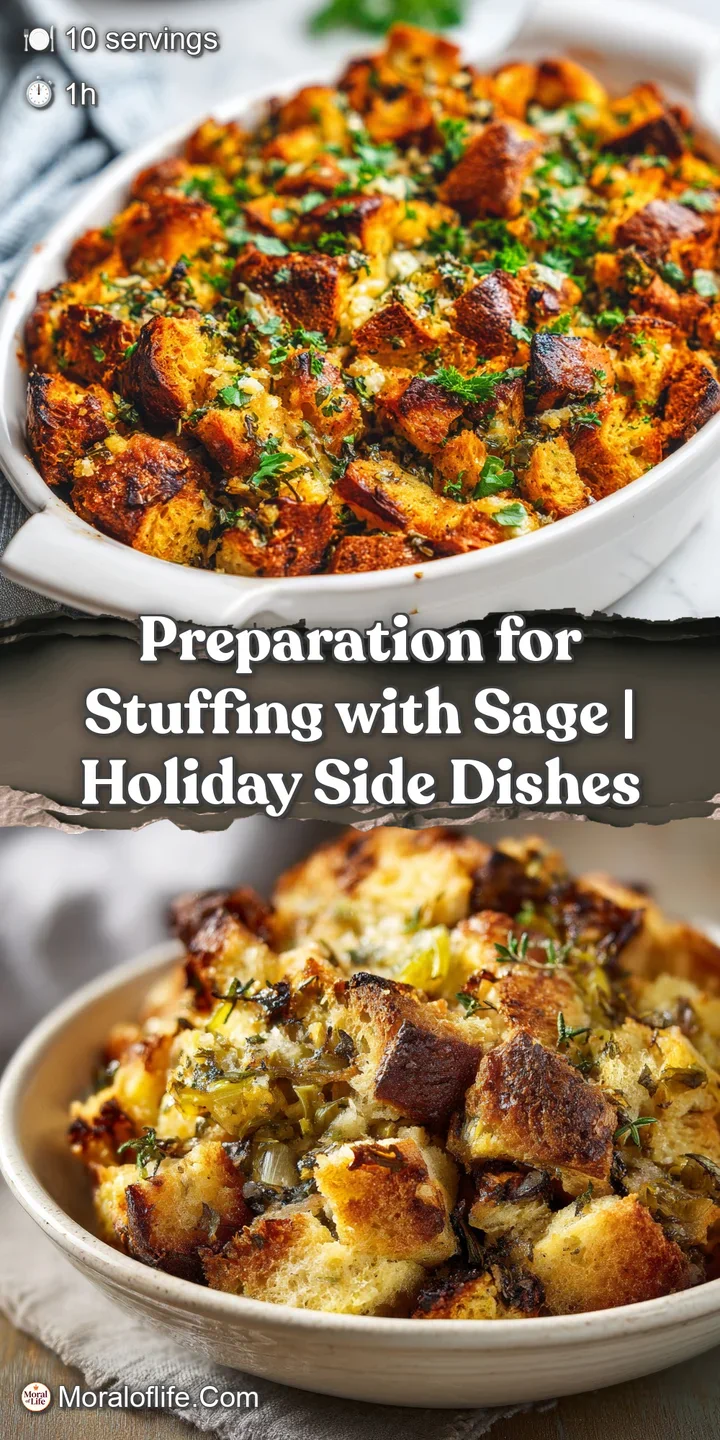 Close-up of soft, golden stuffing highlighting varied textures. Studded with herbs, providing depth and a rustic, homemade...