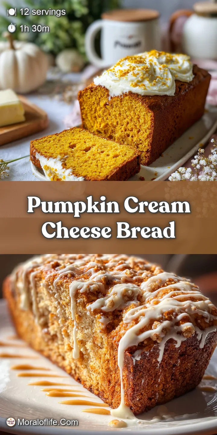 Close-up reveals a golden crust & soft pumpkin crumb, dotted with a creamy swirl. Hints of spice and comforting warmth ema...