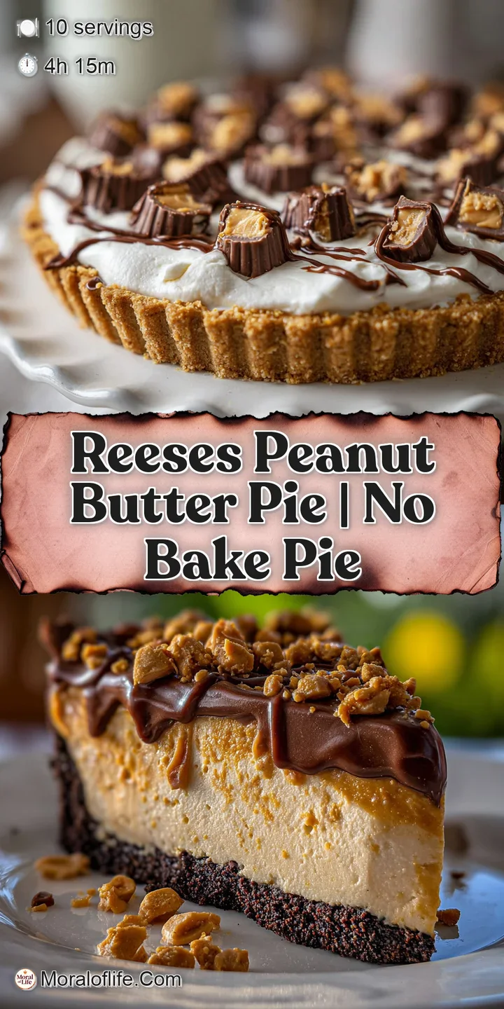 Close-up captures the glossy peanut butter filling and crisp chocolate crust of this decadent pie.