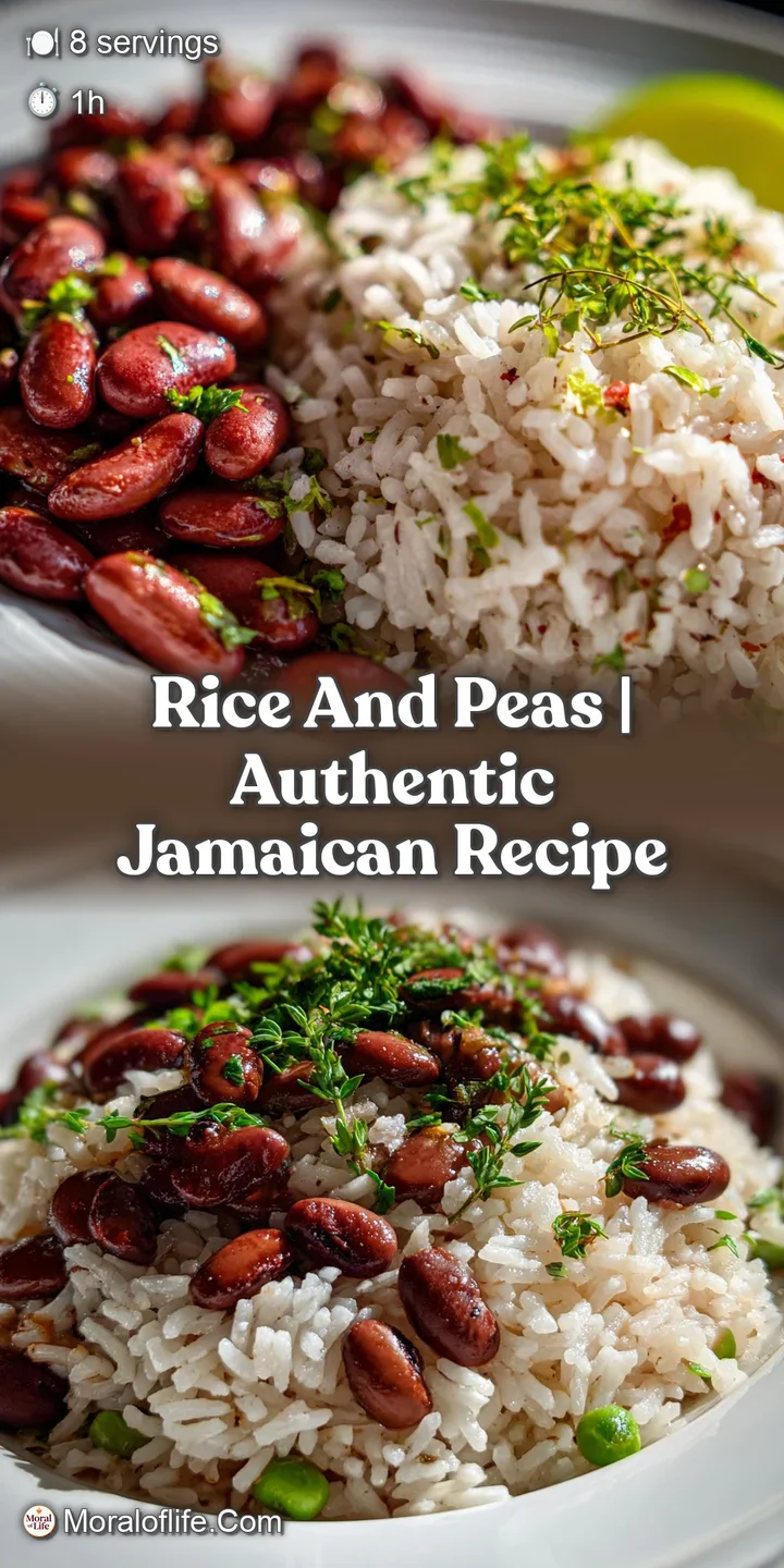 Close-up reveals glossy peas nestled among tender rice. Hints of coconut milk create a creamy sheen on this island comfort...