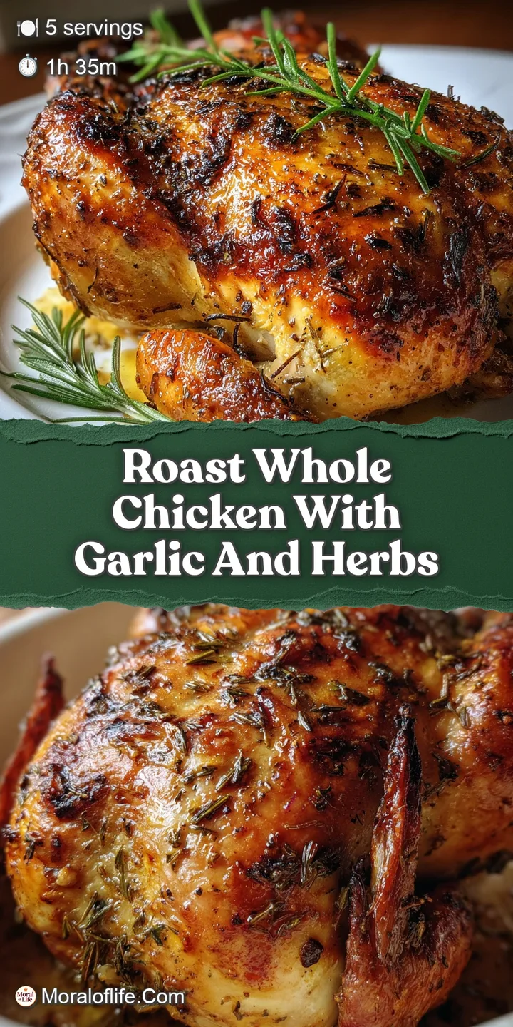 Close-up of roasted chicken skin, glistening with rendered fat. Herbs cling to the perfectly crisp surface. Mouthwatering ...