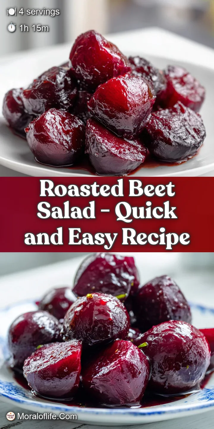 Close-up of caramelized purple beet cubes glistening with balsamic glaze and topped with crumbly white feta.